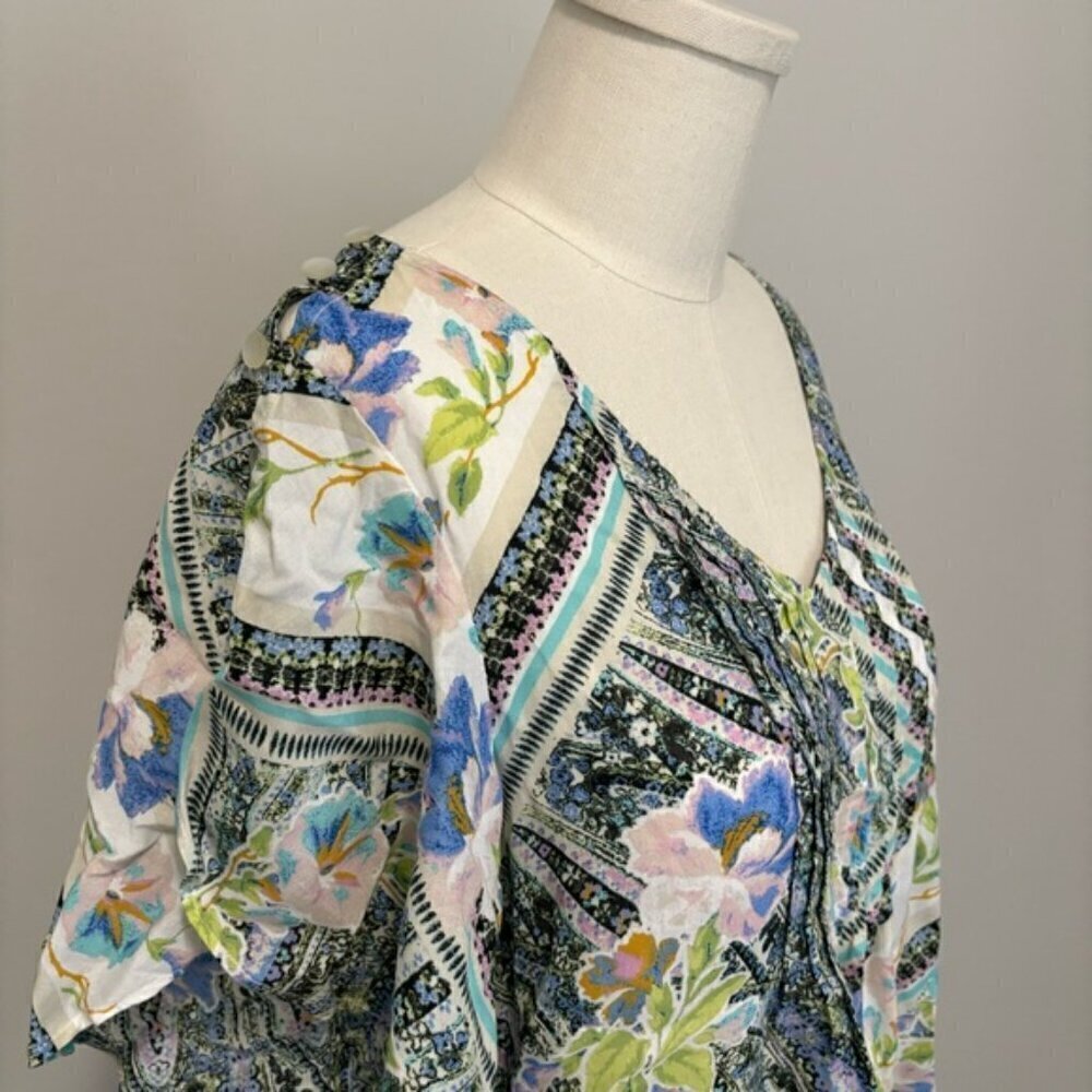 Anthropologie Maeve Maya Floral Flutter Sleeve Blouse Button Shoulder Size 6 - Picture 6 of 14